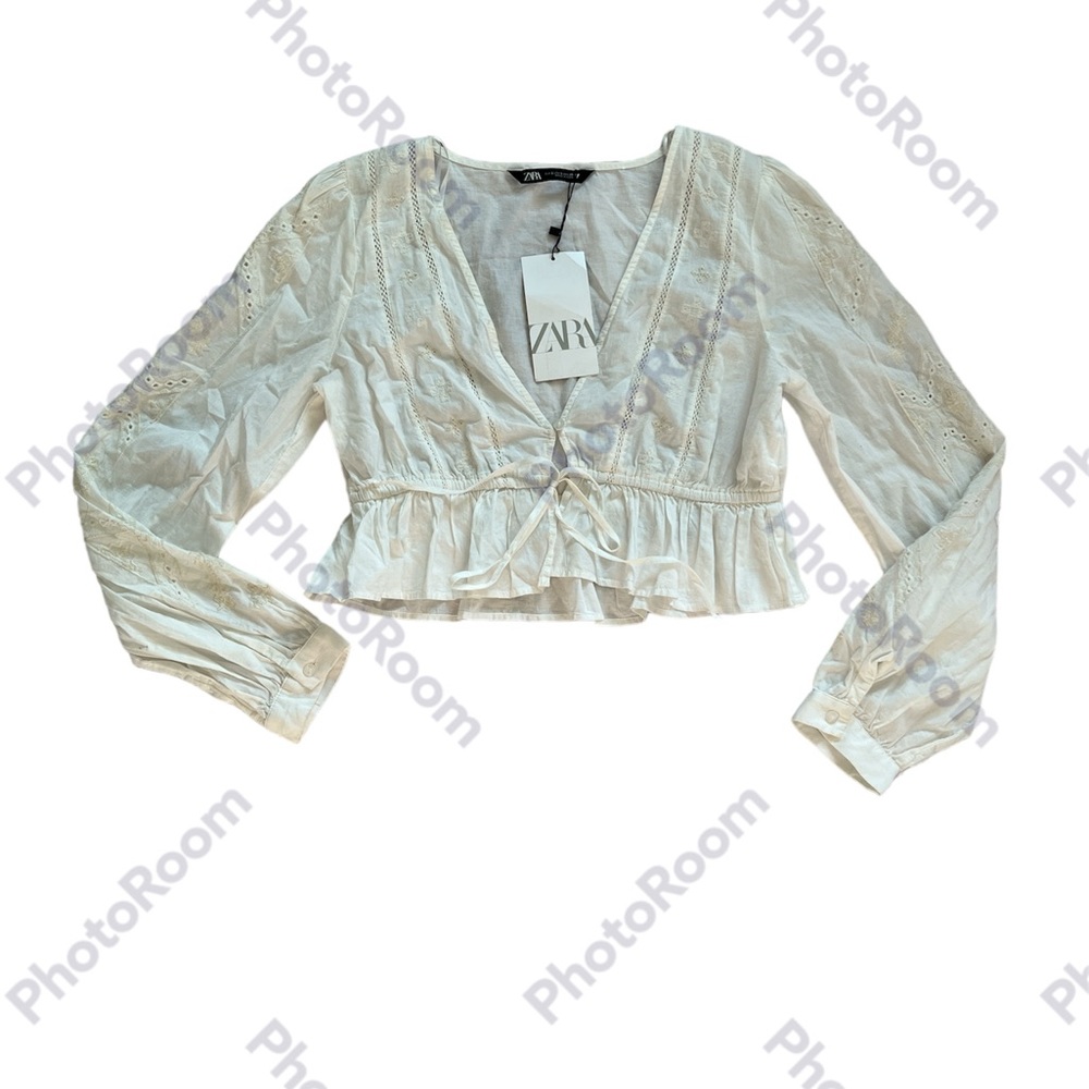 Zara Small Cream Lace Boho Long Sleeve Top NWT